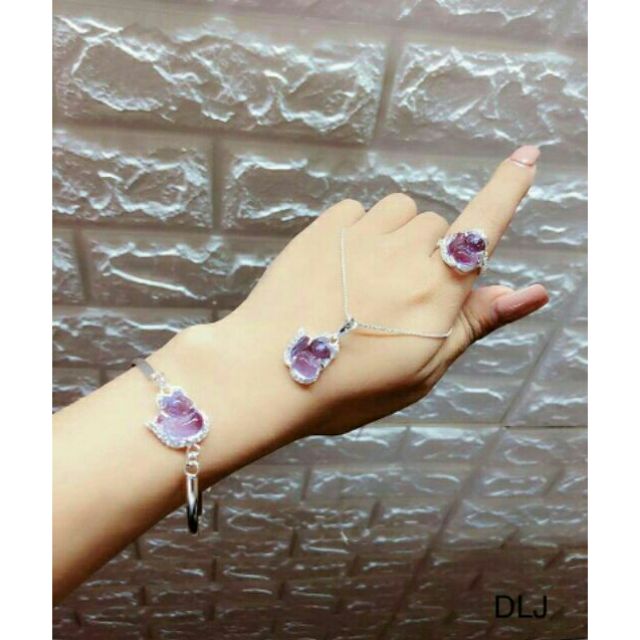 BỘ TRANG SỨC HỒ LY BẠC VIỀN ĐÁ 28318