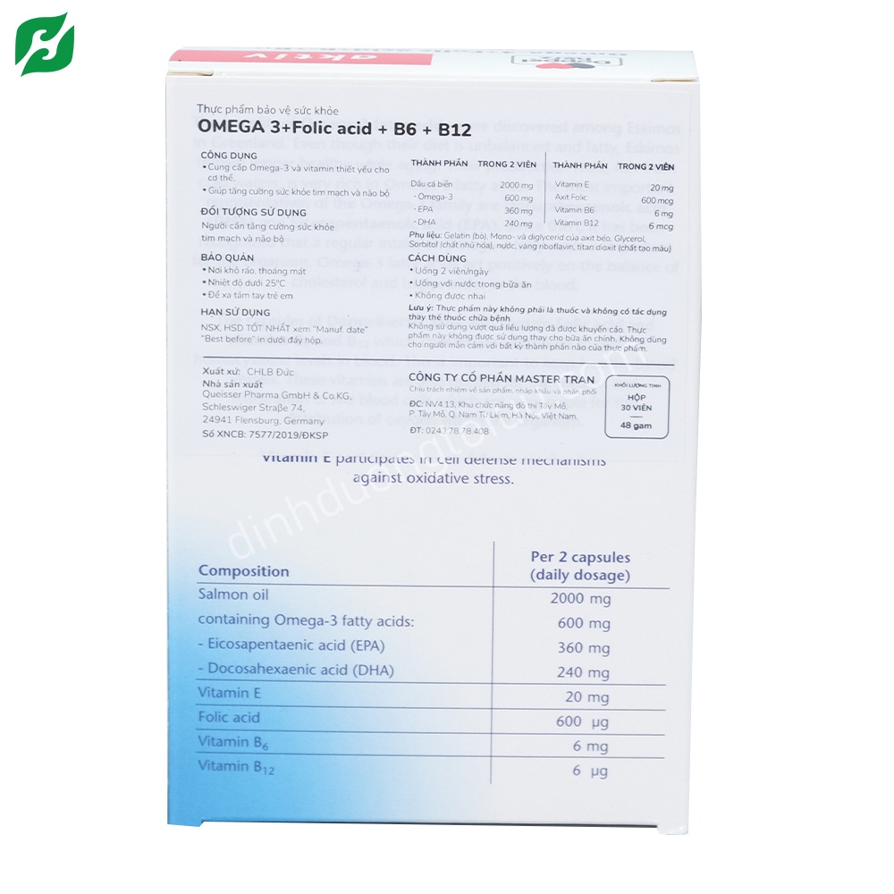 Viên uống Doppelherz Aktiv Omega-3 + Acid Folic + B6 + B12  – Tăng cường sức khoẻ và tốt cho trí não