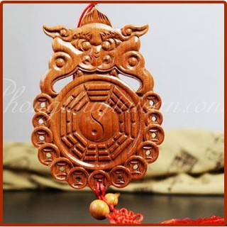 Gương Bát quái Gỗ đào Hổ phù(hóa giải hướng,nhà vệ sinh sai cách)+tặng bột ngũ vị ,móc dán,văn khấn
