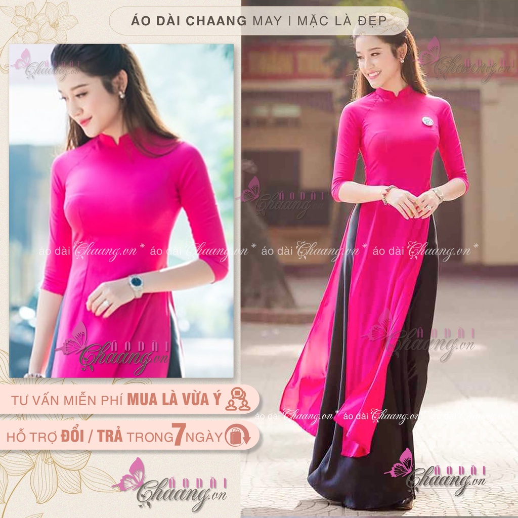 Áo dài màu hồng sen đỏ_Chaang_May sẵn áo dài truyền thống cổ vuông tay lỡ, vải lụa đẹp