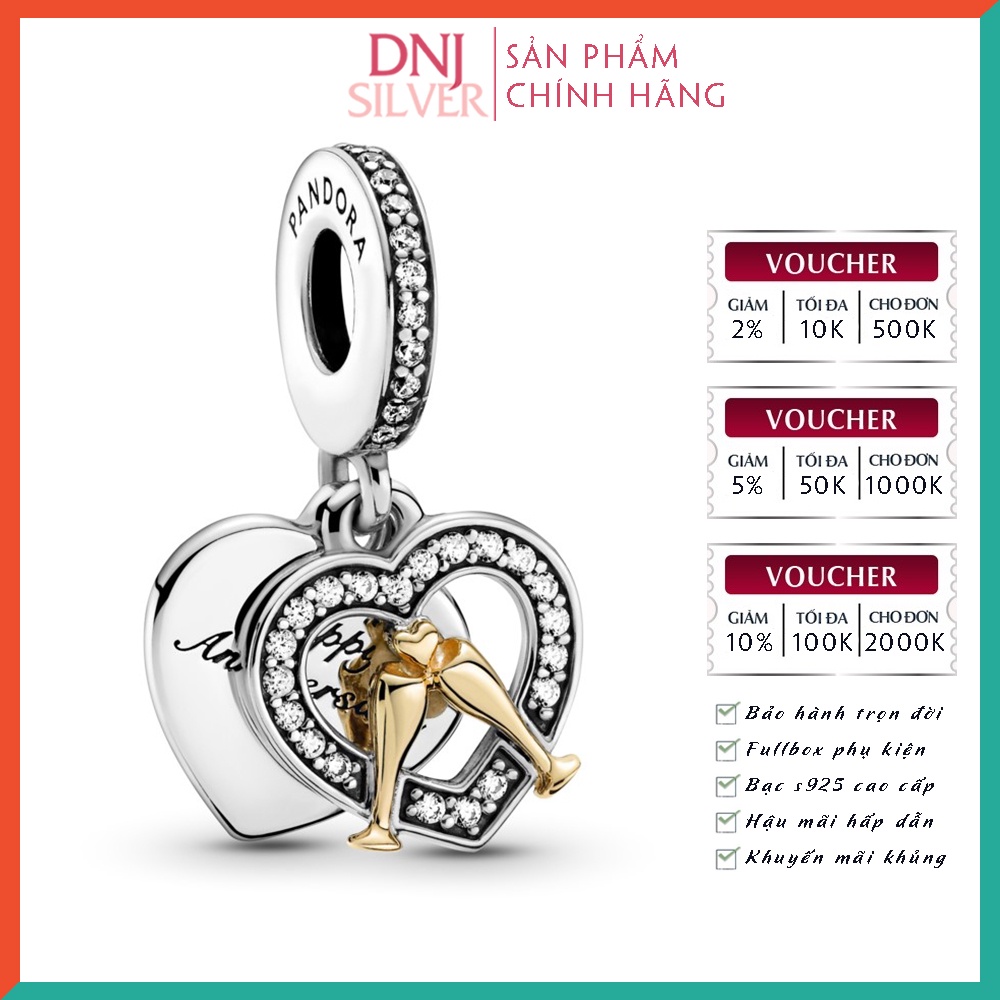 [Hàng cao cấp] Charm bạc 925 cao cấp, hàng chuẩn bạc - Charm Two-tone Happy Anniversary thích hợp để mix vòng tay charm
