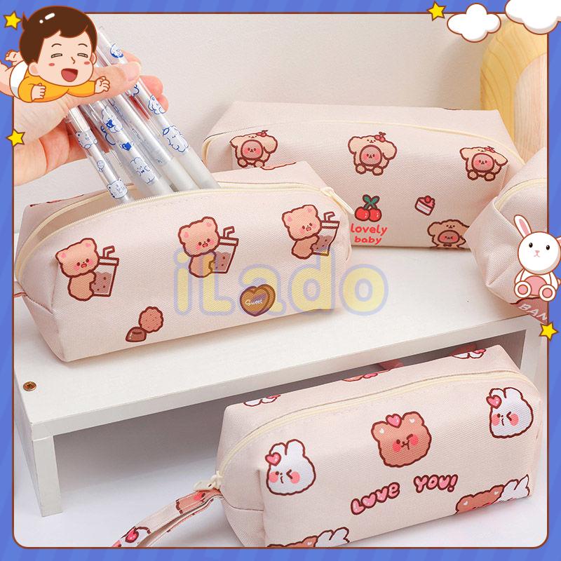 ⭐ iLado ⭐  Túi đựng bút trong suốt cute túi nilong/PVC cute bear chủ đề nhân vật túi zip nhỏ hộp vải đựng đồ Hộp đựng hộp bút hologram bút cute bọc zip tiểu an văn phòng phẩm Đa Dụng túi đựng đồ dùng cá nhân hình