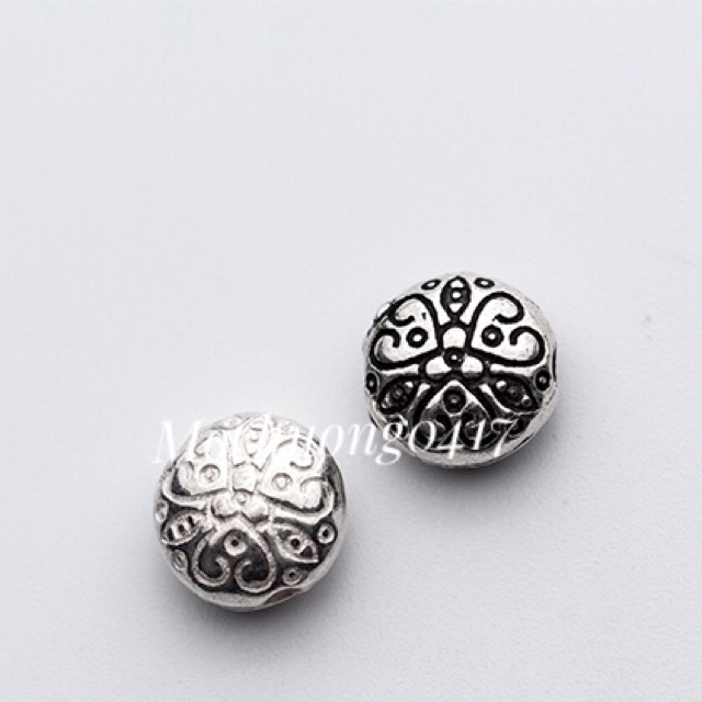 CHUYÊN SỈ  Charm bi tròn dẹt bạc chạm họa tiết hàng siêu đẹp - Bạc tốt loại 1, PH177