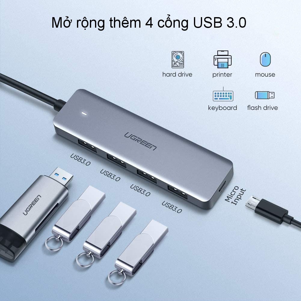 Hub USB type C, USB 3.0 sang 4 cổng USB 3.0 hỗ trợ cổng nguồn Micro USB 5V UGREEN CM219 CM136