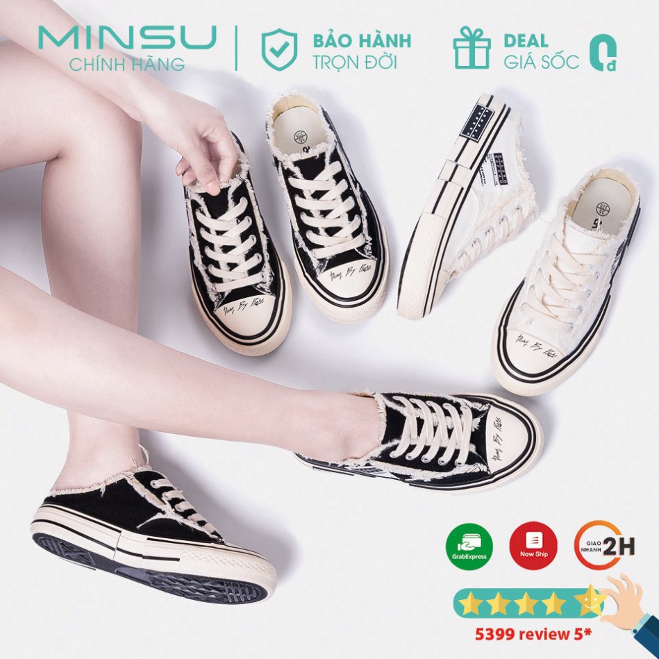 ( Hàng Đẹp ) Giày Sục Nữ MINSU M3306 Style Giày Lười Thể Thao Sneaker Bata Rách Hàn Quốc Giúp Bạn Gái Năng Động Khi Đi C