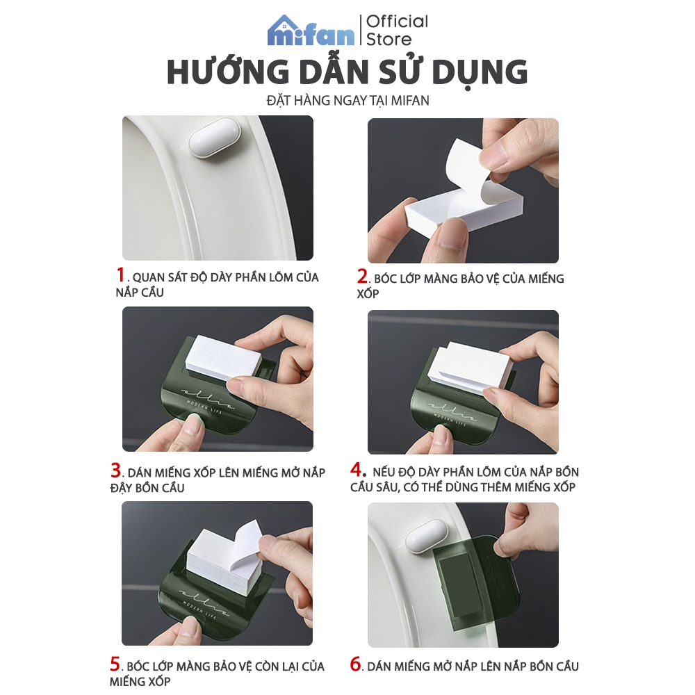 Miếng Dán Mở Nắp Bồn Cầu Cao Cấp MIFAN - Keo 3M Siêu Dính - Nâng, Đóng Nắp Bệt Vệ Sinh Tiện Lợi, An Toàn