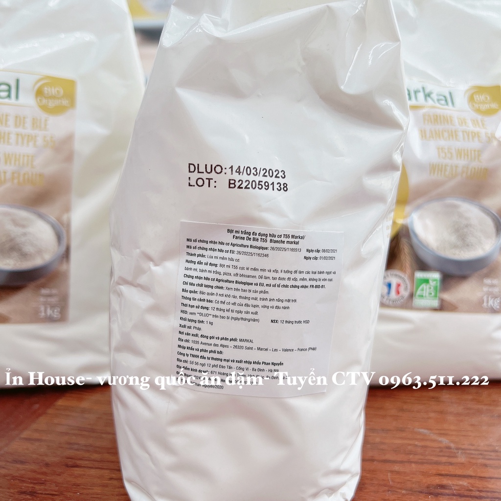 Bột mì đa dụng hữu cơ Markal Pháp Bột T55 Date: 1/2024 làm bánh, bữa phụ cho bé ăn dặm(có gói tách lẻ)