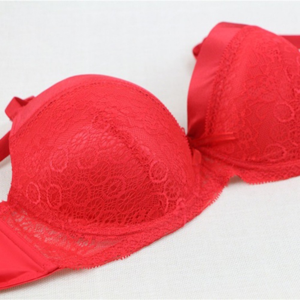 Áo ngực Solid Women Lace Bras Push Up Three Quarters Sexy Underwear Ladies Red Big Cup Female