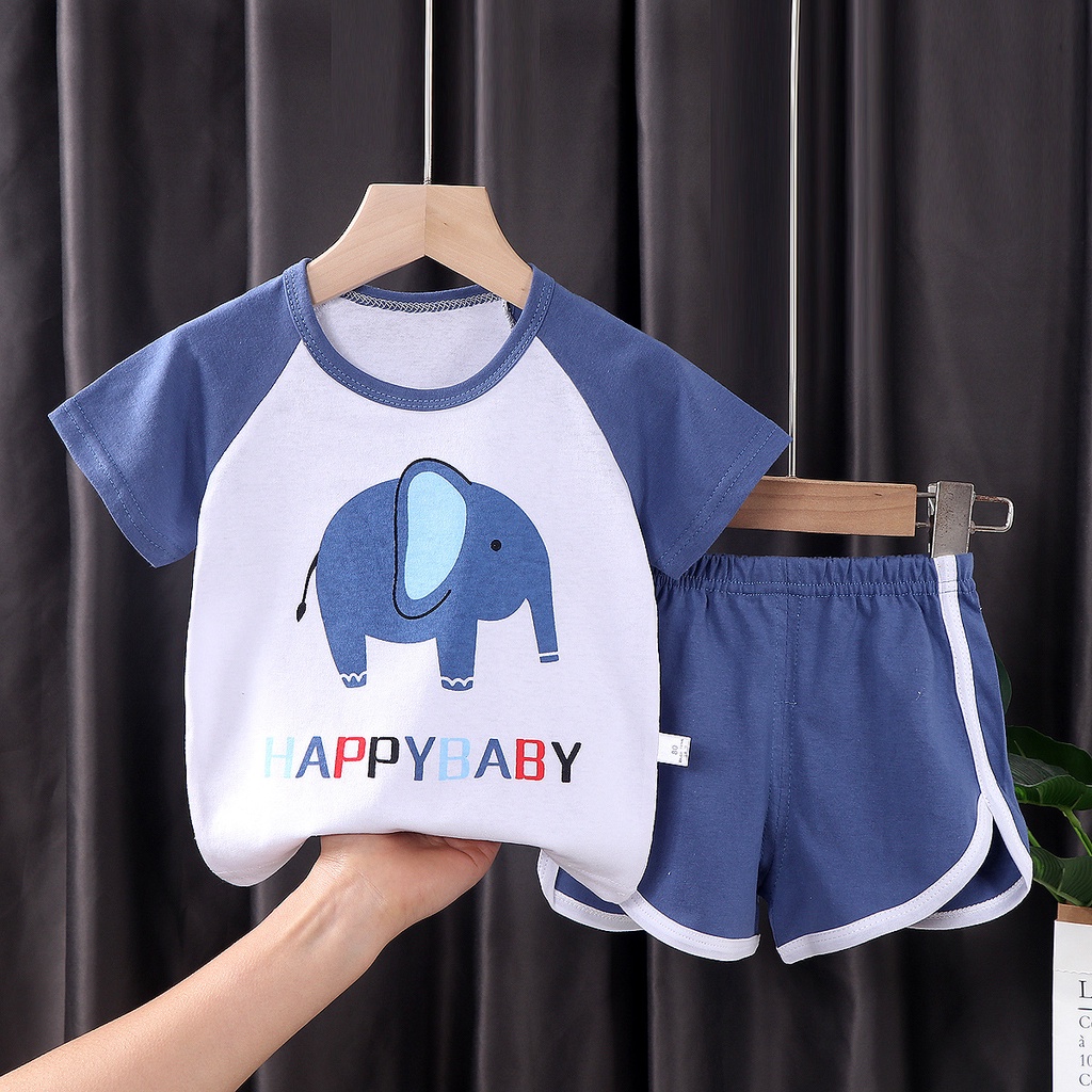 Bộ đồ SANITKUN ngắn tay 100% cotton họa tiết hoạt hình phong cách Hàn Quốc thời trang mùa hè cho bé