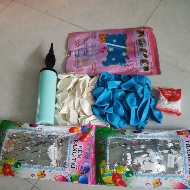 SET2 RÈM KIM TUYẾN 2M CHỮ HAPPYBIRTHDAY VÀ 50 BÓNG NHŨ BƠM KEO