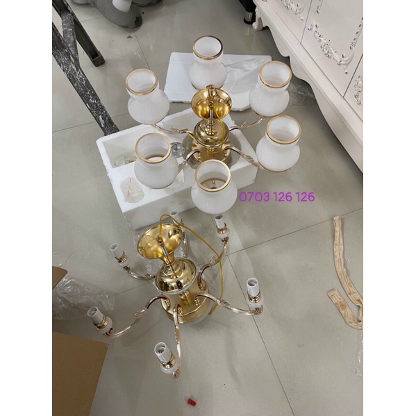 Đèn chùm phòng khách, phòng bếp 6 tay , Đèn chùm châu âu