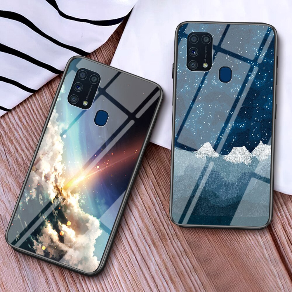 Ốp điện thoại kính cường lực nhựa cứng họa tiết bầu trời sao thời trang cho SAMSUNG GALAXY M31