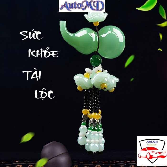 Khánh treo xe ô tô hồ lô bích ngọc trắng trang trí ô tô hóa giải hung khí mang tới tài lộc