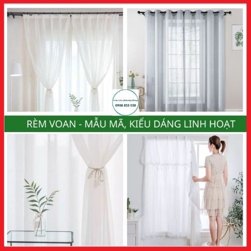 Rèm Voan Trắng Decor cực xinh, rèm voan dán tường tiện lợi trang trí cửa sổ phòng ngủ, phòng khách, spa siêu đẹp