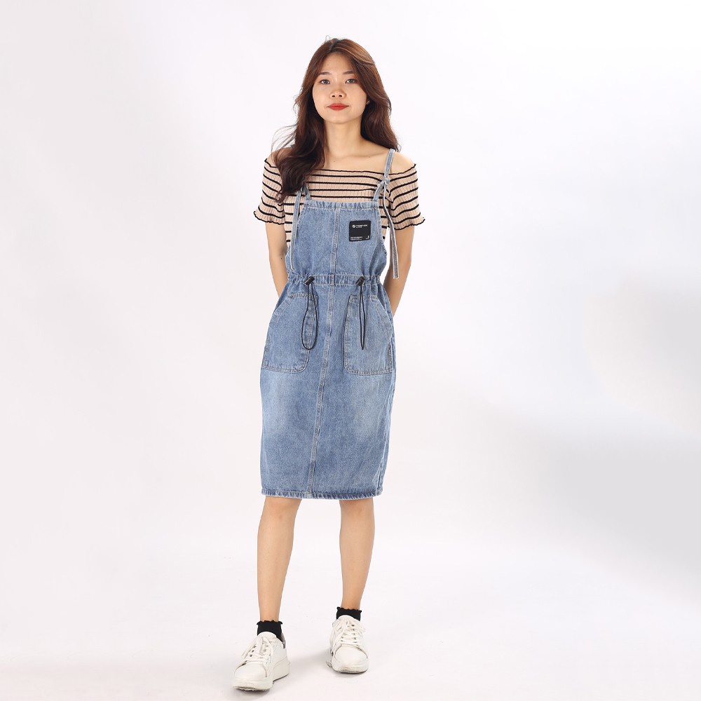 Váy yếm nữ jean bò dài hàn quốc ulzzang vintage dây rút Tulibs JN09