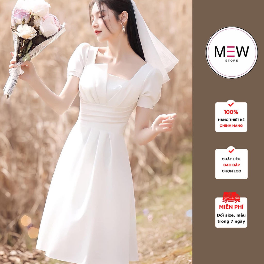 Váy trắng nàng thơ MEW, đầm công chúa nhẹ nhàng đi đám cưới, kỷ yếu, prom