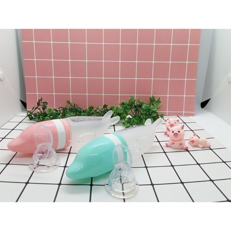 Bình Thìa Ăn Dặm Cá Heo Silicon Tặng Kèm Túi Nhai Hoa Quả Cho Bé