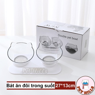 Bát ăn nghiêng trong suốt chống gù lưng cho thú cưng - Bát ăn cho chó mèo