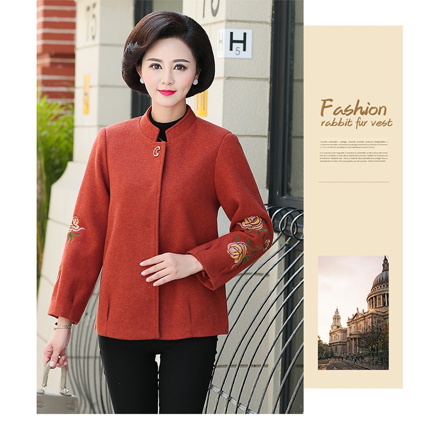( HÀNG SẴN) Áo Khoác Dạ Nữ Thêu Hoa Trung Niên Thanh Lịch AD51 - Hàng Quảng Châu Cao Cấp(Ảnh thật cuối hình)
