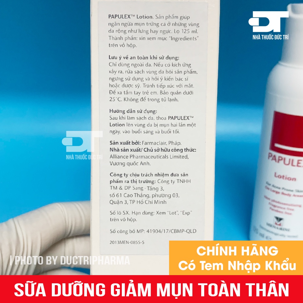 [NHẬP KHẨU] Sữa Dưỡng Giảm Mụn Toàn Thân, Mụn Lưng, Mụn Vai, Mụn Ngực, Cổ - Papulex Lotion (125ml)