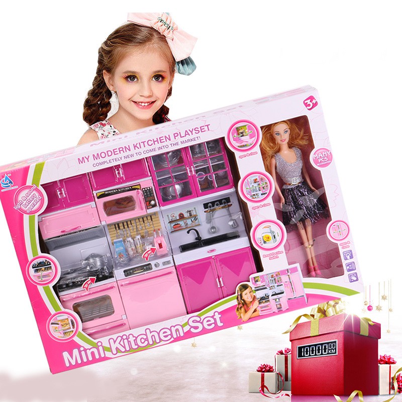 Bộ đồ chơi mô phỏng nhà bếp kèm búp bê Barbie xinh xắn dành cho bé gái