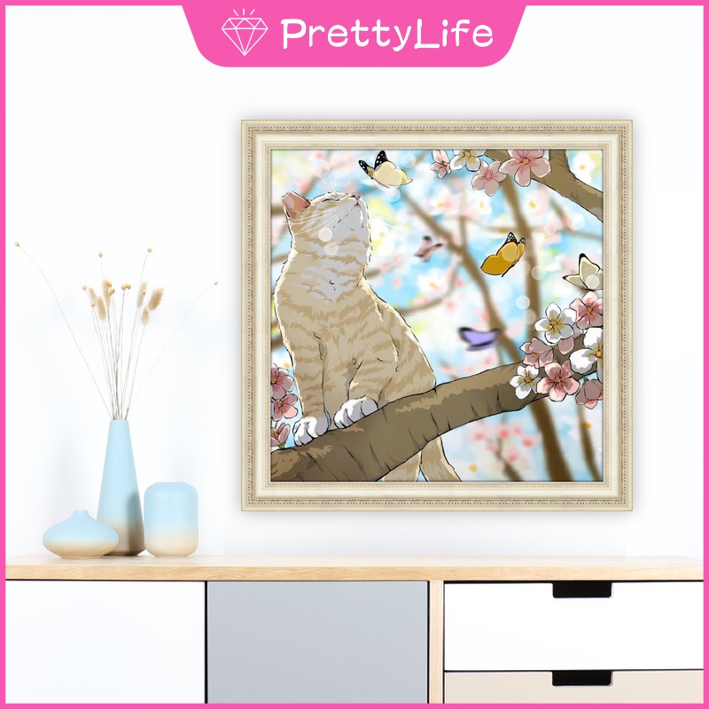 Bộ tranh đính đá 5D họa tiết mèo Kitty dễ thương độc đáo DIY dùng trang trí nhà cửa 30x30cm/40x40cm/50x50cm