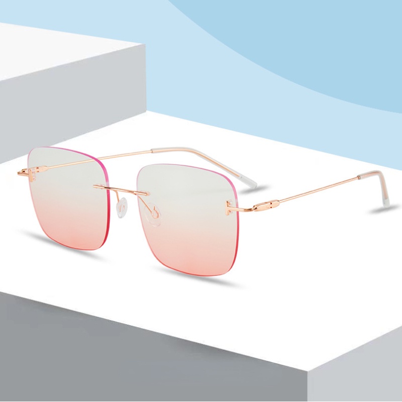 Kính Mát Gọng Kim Loại Không Viền Màu Gradient Thời Trang Hàn Quốc
