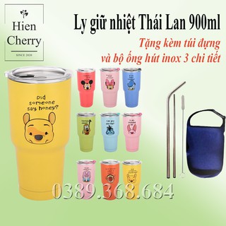 Cốc - Ly giữ nhiệt Thái Lan 900ml kèm ống hút, thanh cọ rửa và túi đựng cốc