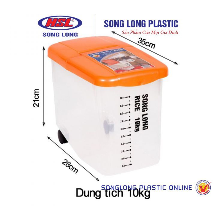 Thùng Đựng Gạo Thông Minh 10kg -15Kg Song Long 2048 Có Bánh Xe