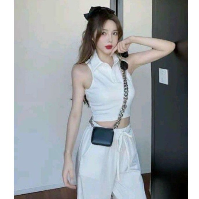 Áo Croptop Cổ Bẻ Sát Nách Siêu Mát Tuyết's House