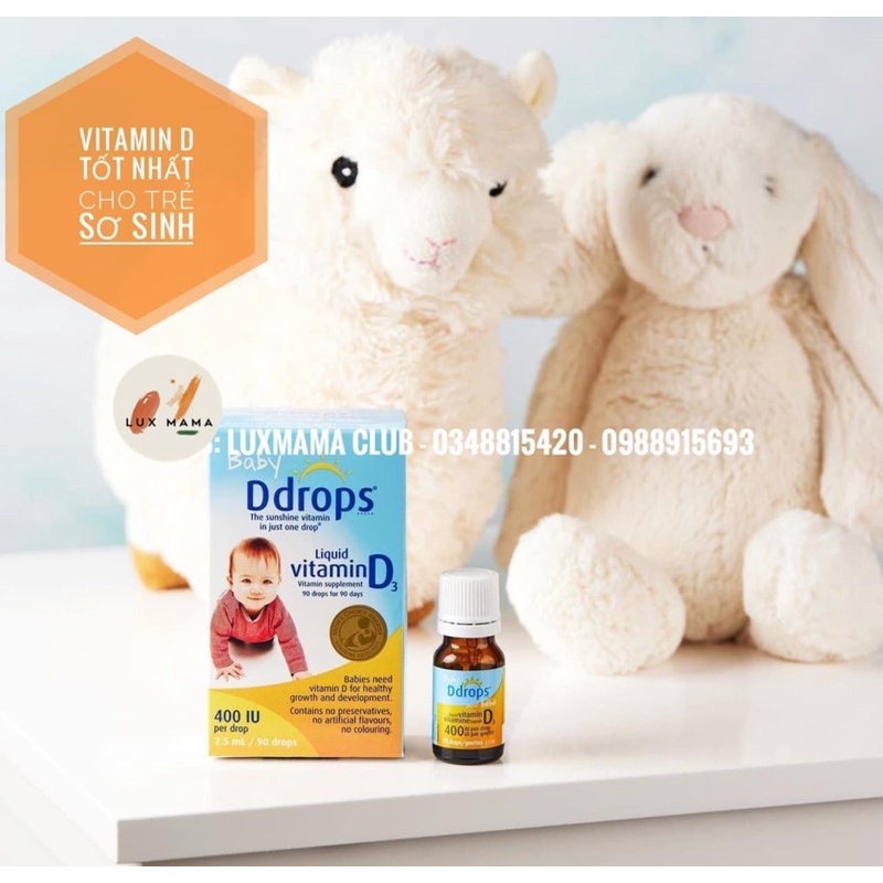Vitamin D3 Baby DDrops 400IU thúc đẩy hấp thụ canxi cho trẻ sơ sinh và trẻ nhỏ