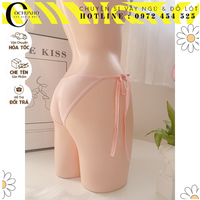QD021 Quần Lót Cotton Cột Dây Màu Hồng Dễ Thương Sexy -quần chíp cột dây cotton phối lưới