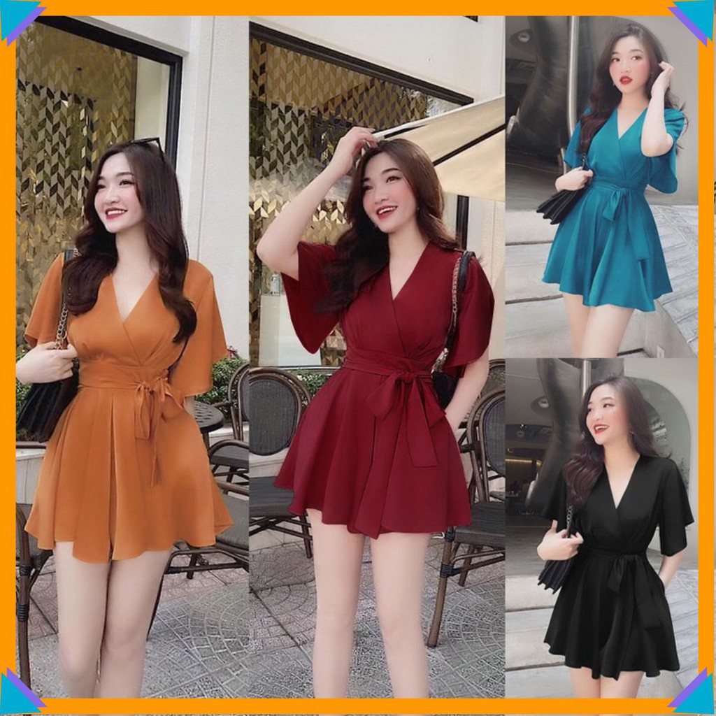 ☍Set đồ nữ sang chảnh đẹp cá tính nguyên bộ áo cổ V thắt đai quần rời 2 túi xinh xắn TJ1133