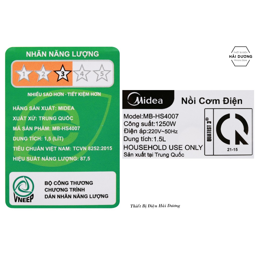 Nồi cơm điện tử cao tần Midea MB-HS4007 1.5L - Công suất 1200W - Phù hợp 3-4 thành viên - Bảo hành 1 năm