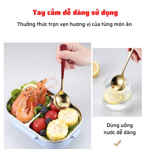 Thìa ăn cơm bằng inox mạ vàng cao cấp dày dặn không gỉ cán dài nhiều màu sang trọng hàng loại 1 SÔTOBA