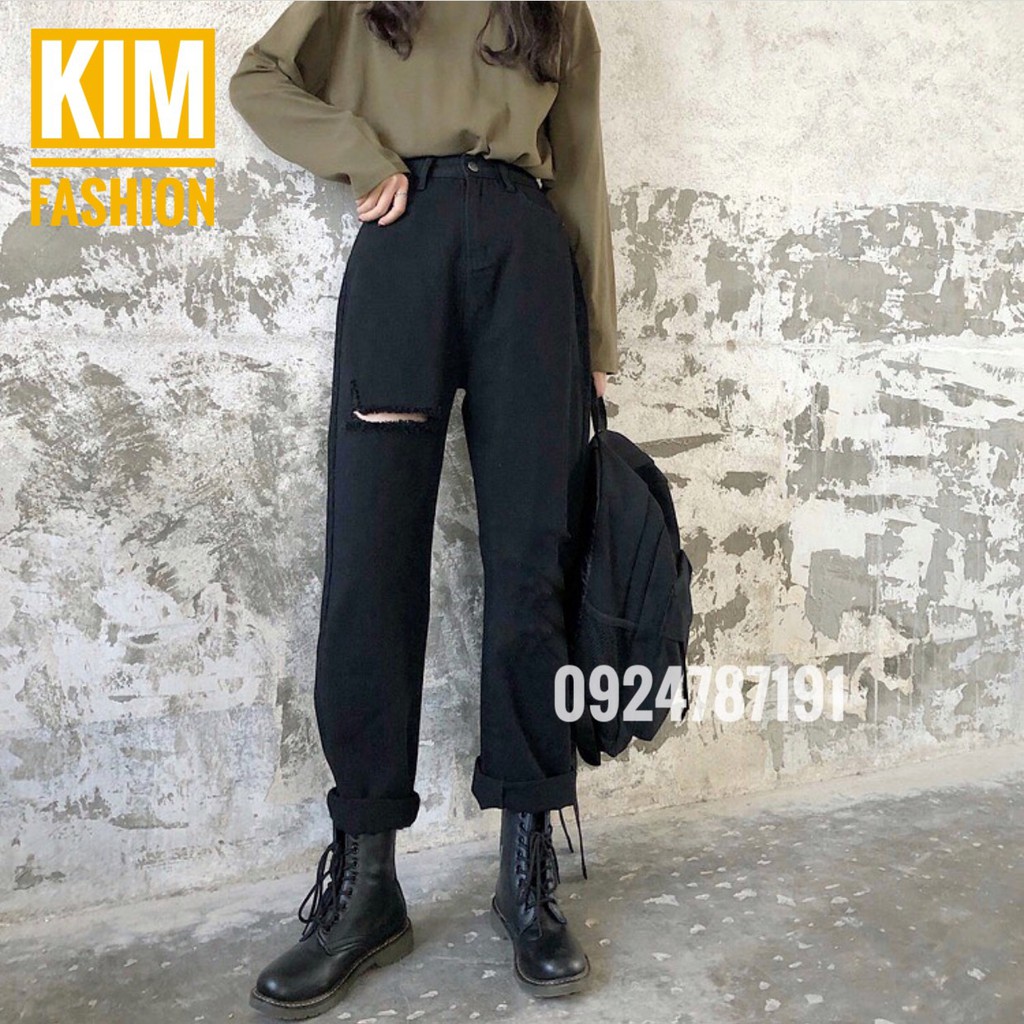 Quần jean đen baggy bigsize kimfashion, quần form rộng ulzzang lưng cao BGD75-101 từ 60-90kg