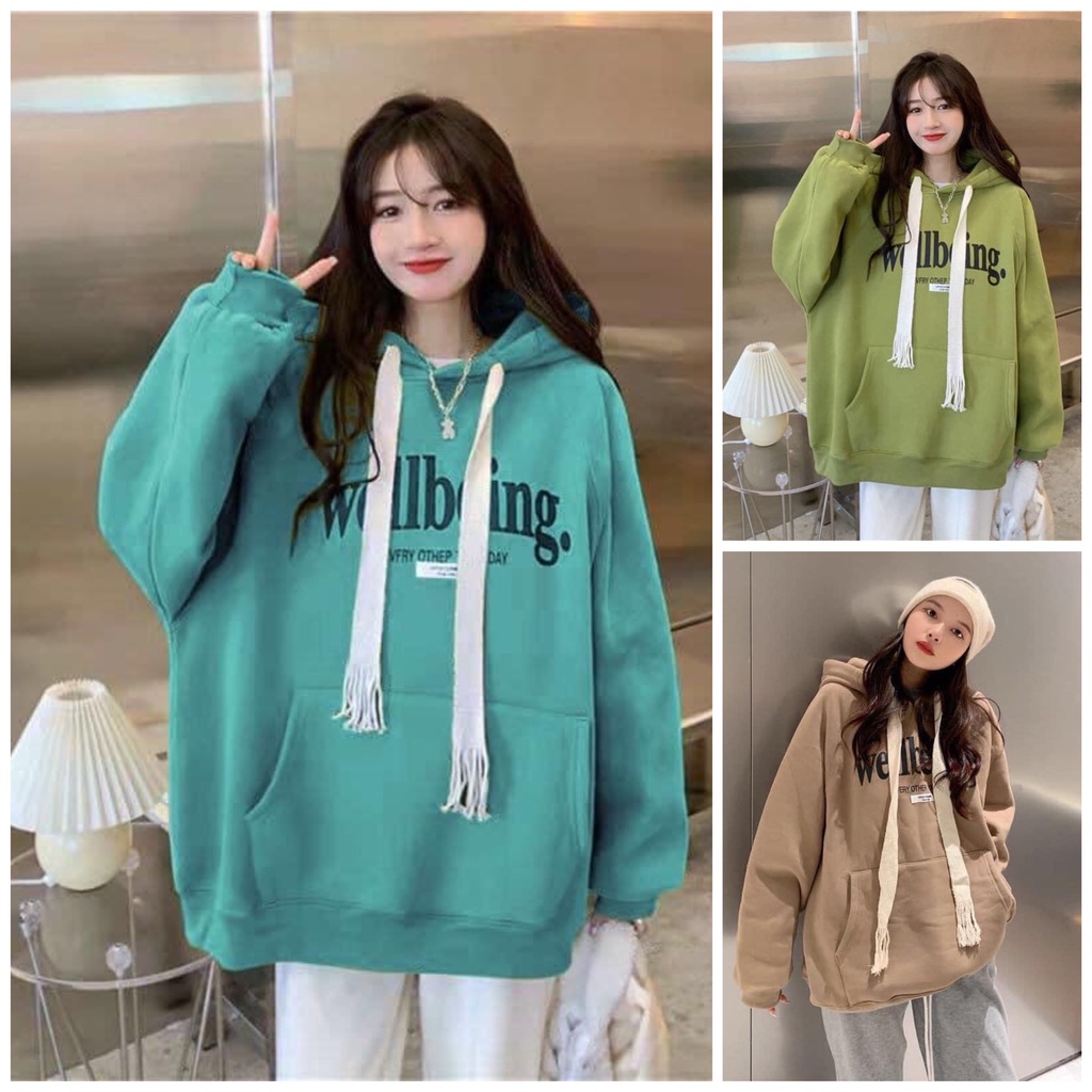 Áo Hoodie WELL Dây To Bản Unisex Nam Nữ, Áo Nỉ Hàng Hai Lớp Mũ Trùm Kín