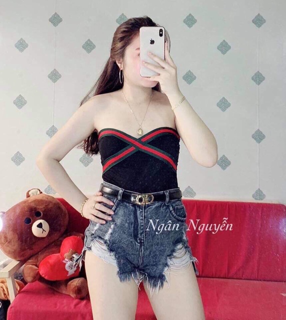 Áo Croptop Cúp ngực có mút thun gân Đan chéo(KÈM ẢNH THÂT)