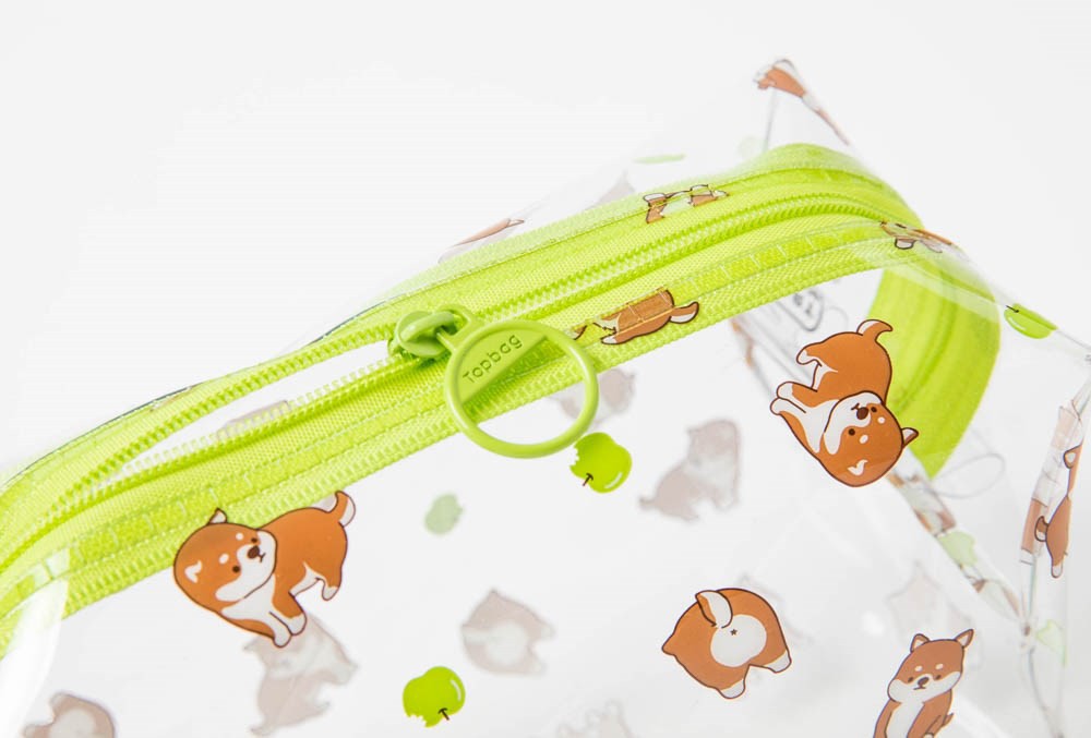 Túi Trong Suốt PVC ARTBOX Hàn Quốc In Hình Quả Táo Xanh Và Cún Shiba Xinh Xắn