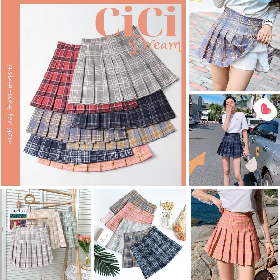Chân váy ngắn kẻ caro dáng xoè xếp ly tennis, chân váy ngắn xếp ly tennis xòe kẻ caro nhiều màu hàng Quảng Châu loại 1