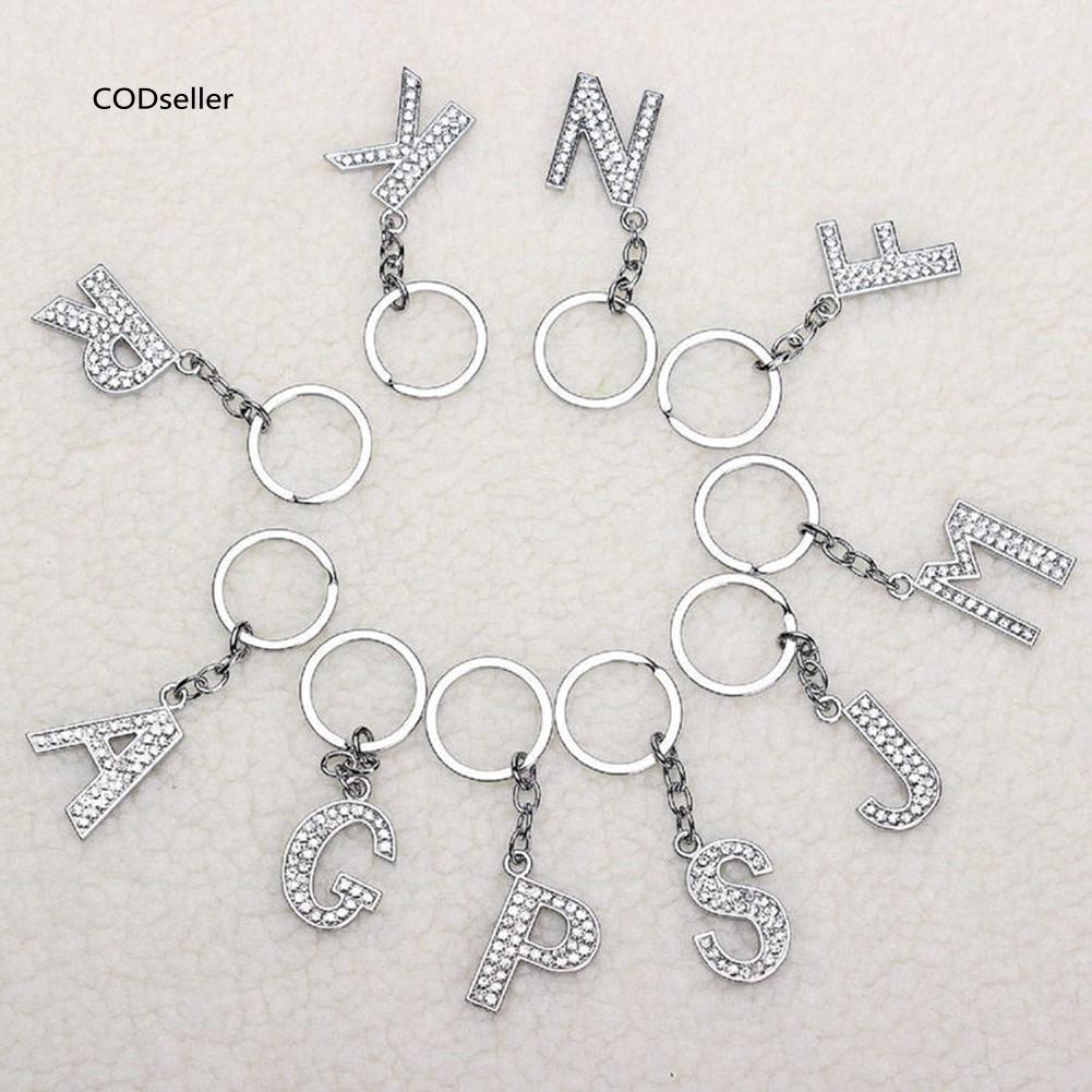 Móc khóa kim loại họa tiết chữ cái Alphabet đính đá thời trang phong cách Unisex