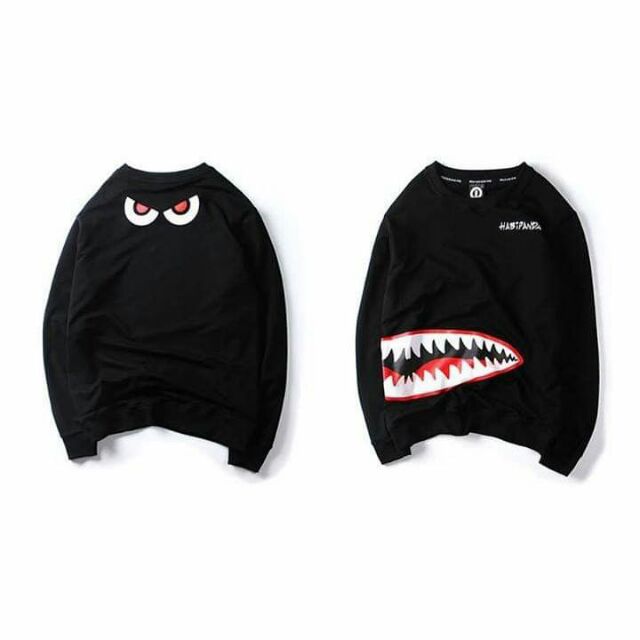 Áo Sweater BAPE unisex , áo thu đông BAPE dài tay cá mập in theo yêu cầu