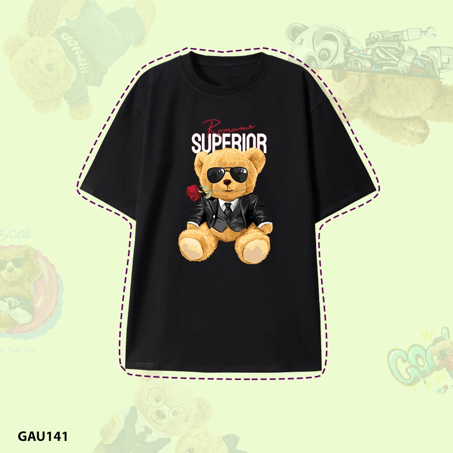 Áo GẤU Hot Trend - Vải 100% Cotton Thoáng Mát, Tay Ngắn, Nam Nữ Đều Mang Được, Size S - 5XL Mã GAU141 Form Rộng