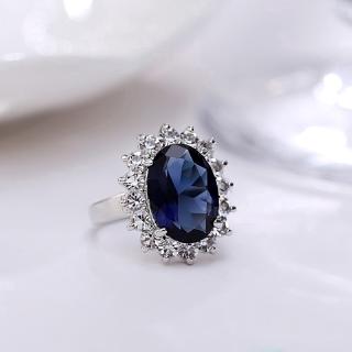Beautiful elegant blue gemstone silver plated ring