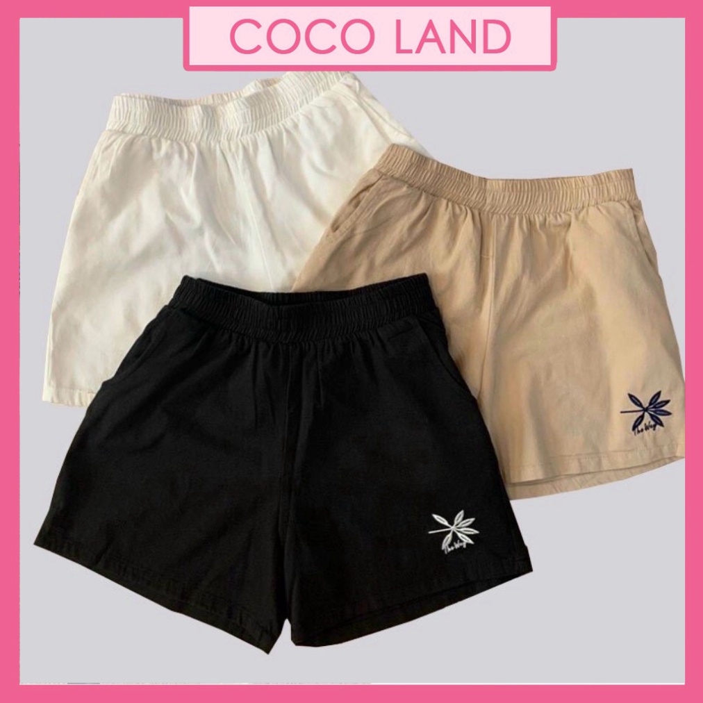 Quần short đũi_quần sooc đùi đũi thêu hoa cạp chun siêu Hot_556 ulzzang nữ tính, mầu đen, trắng, be, nâu tây, cocoland