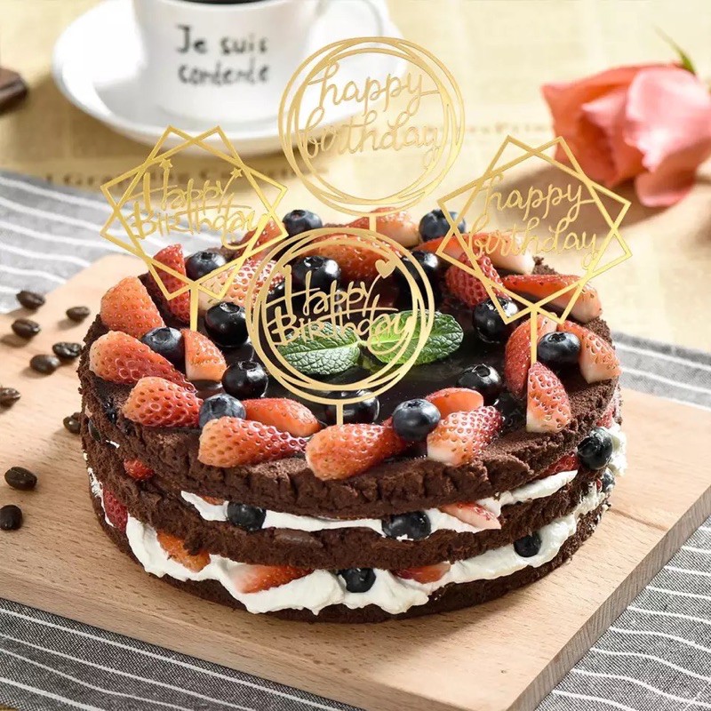 Topper que cắm nhựa Happy Birthday trang trí bánh sinh nhật