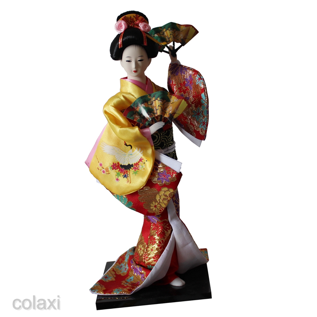 Mô Hình Búp Bê Geisha Mặc Kimono Vàng Kiểu Vintage Nhật Bản Dễ Thương