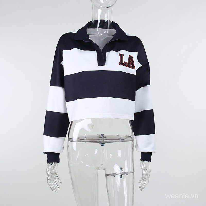 Áo polo tay dài kẻ sọc thời trang trẻ trung 1 màu lựa chọn