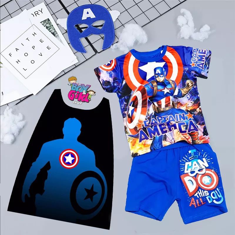 Bộ quần áo siêu anh hùng - Captain America, Spider-Man, Flash, Superman in hình 3d cho bé trai - kèm áo choàng và mặt nạ