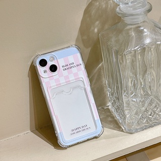 Ốp Điện Thoại Mềm Trong Suốt In Họa Tiết Caro Có Ngăn Đựng Thẻ Cho tương thích cho iphone 12promax/13pro/11/xr/xs/max/6/7/8plus